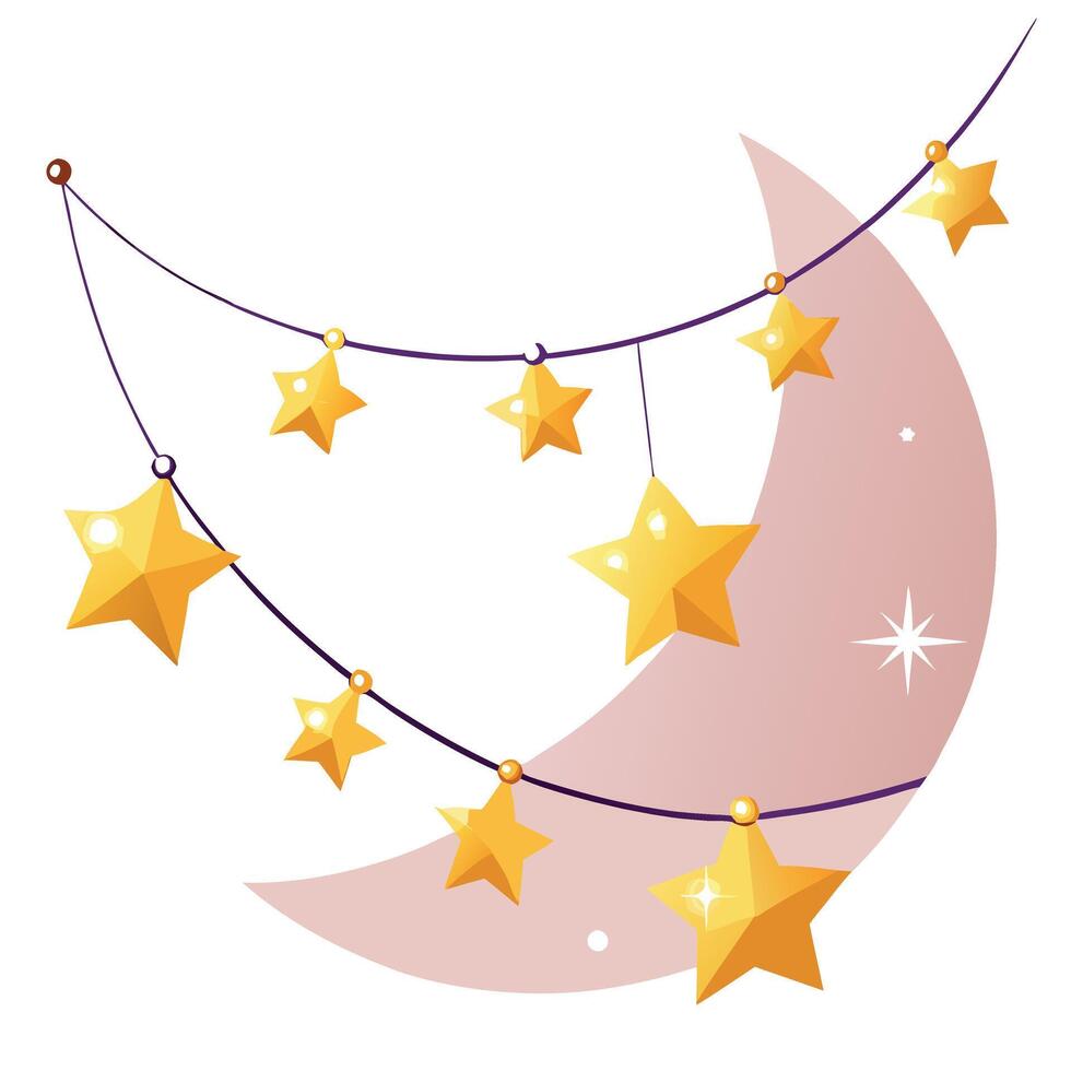 Shiny stars string light decoration on abstract background with blurred lights vector