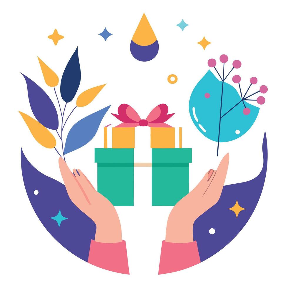Female hands holding gift box. Christmas. new year. birthday concept. vector