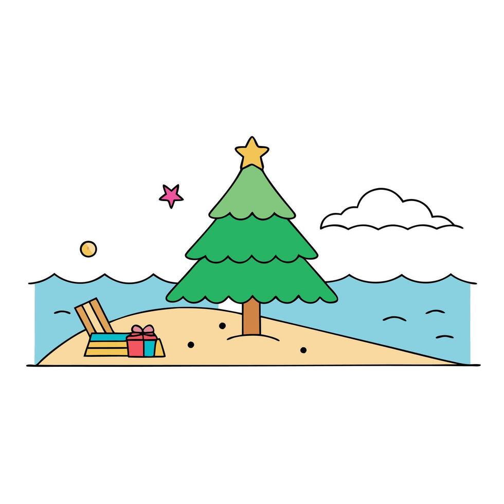 Seaside Serenity. Majestic Christmas Tree at the Beach vector