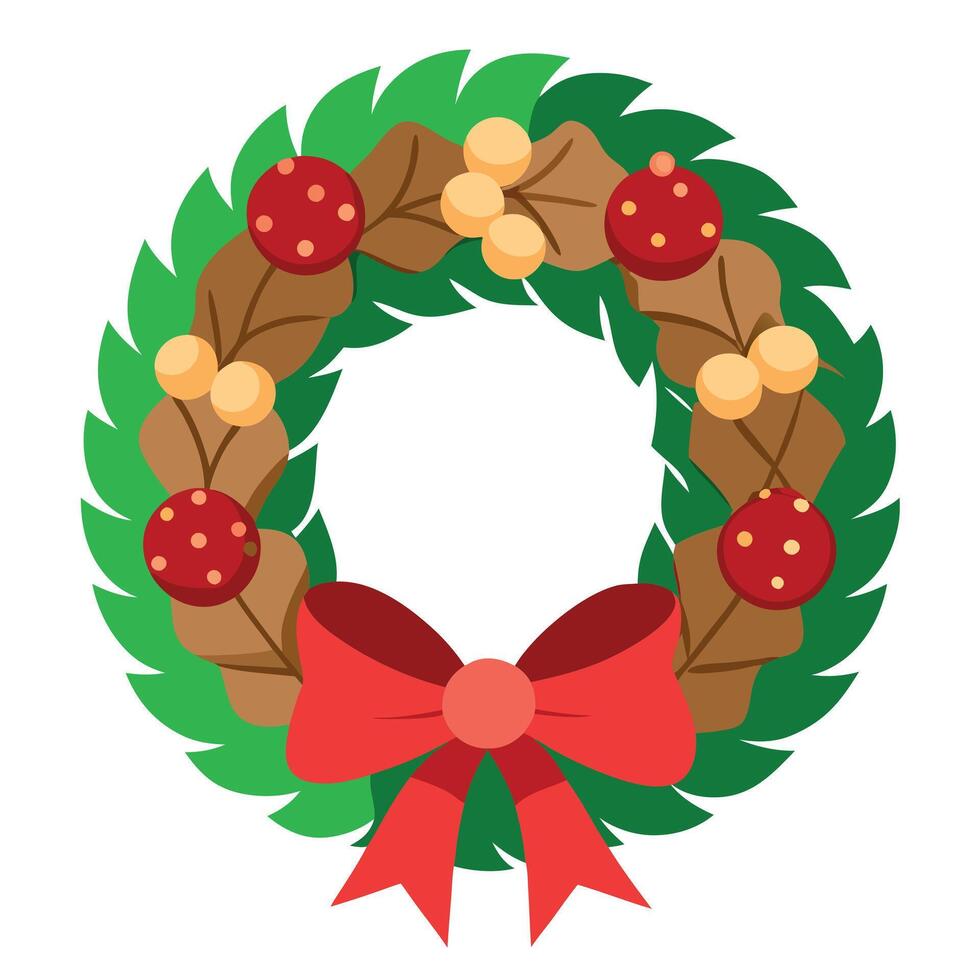 Christmas wreath adorned with pine cones and a red bow vector