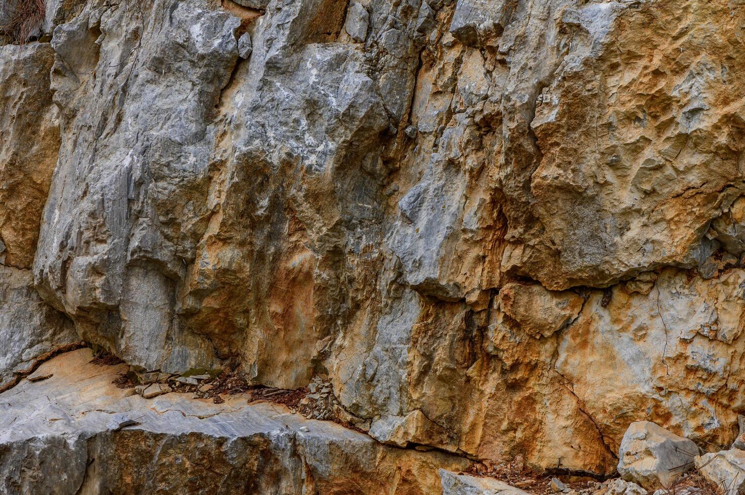 Detailed view of rugged stone texture showcasing natural erosion in a rocky landscape during daylight hours photo