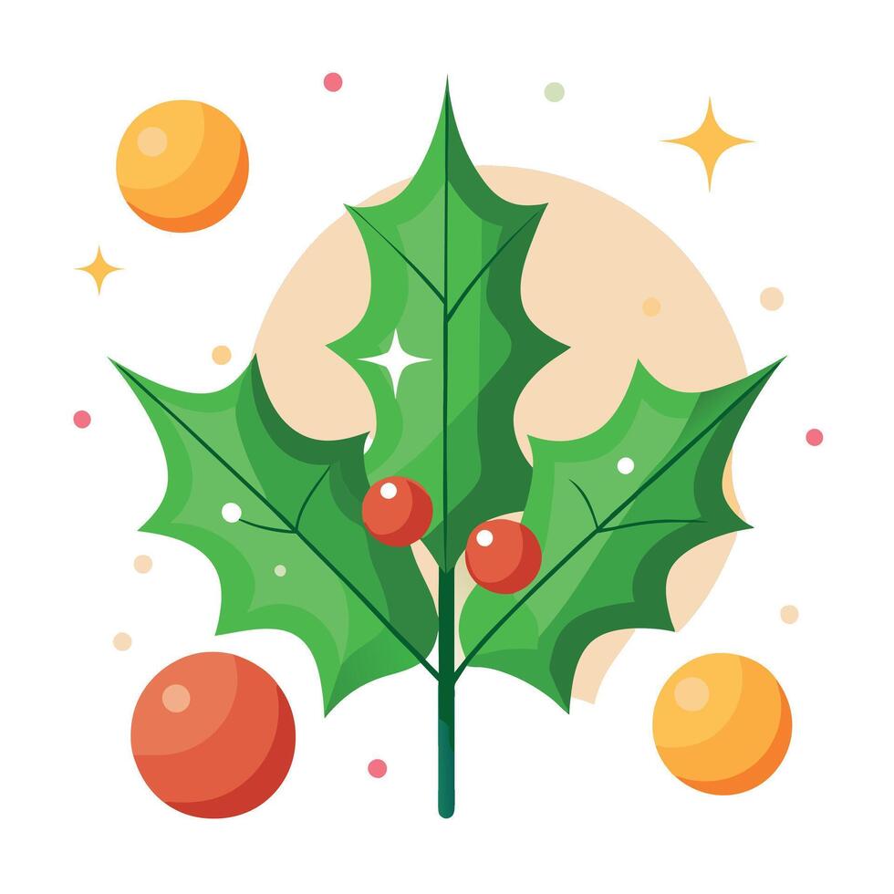 Holly leaf with blurred lights as christmas background vector