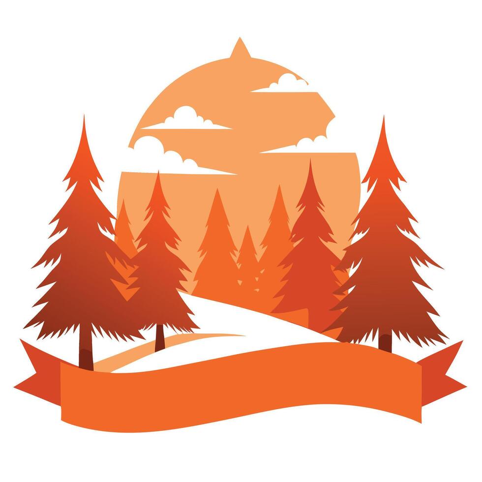 Winter Trees Silhouetted in Orange Fog. Dramatic. Snow covered Woodland scene. Seasonal Banner. vector