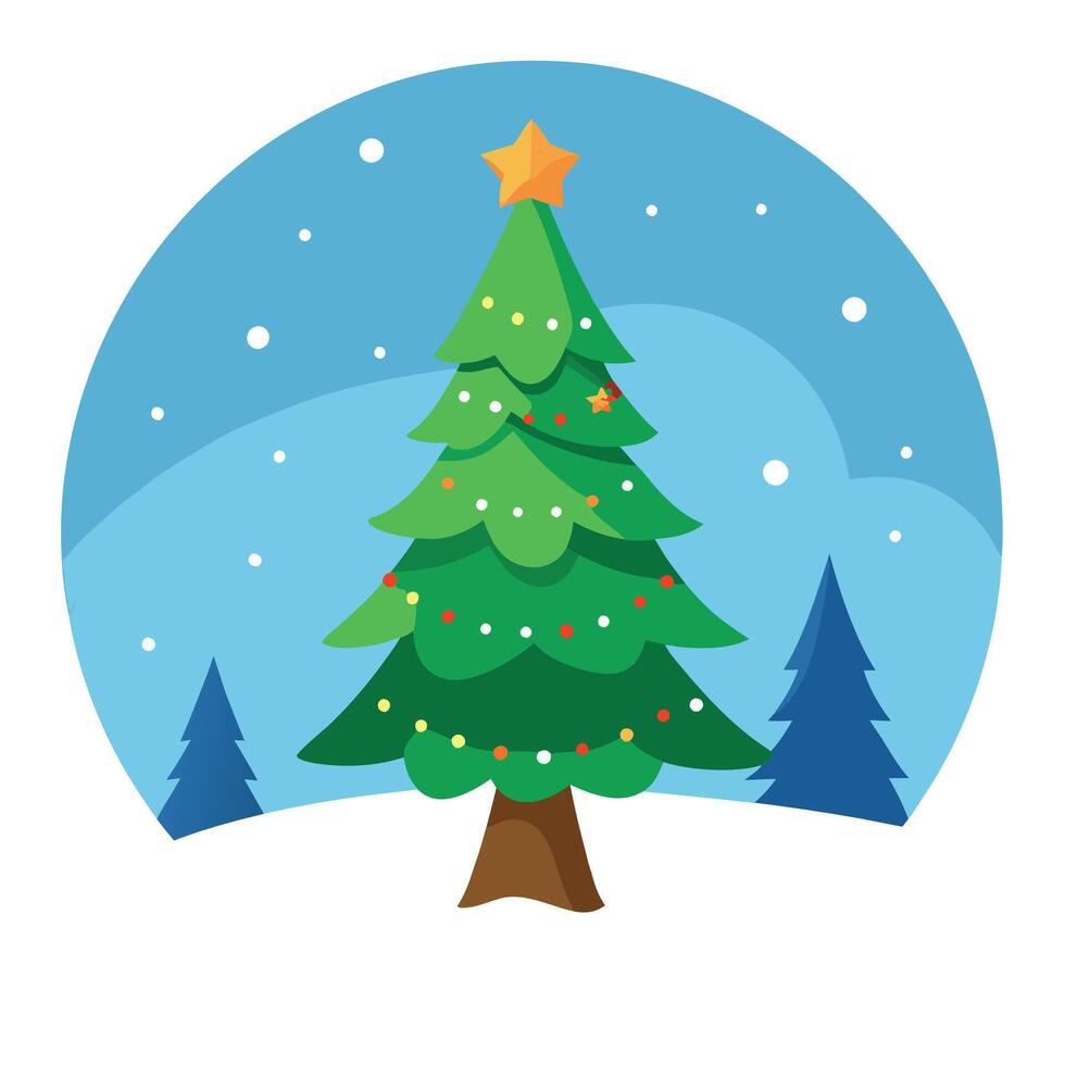 Beautiful Christmas tree in winter landscape. illustration. space for text vector