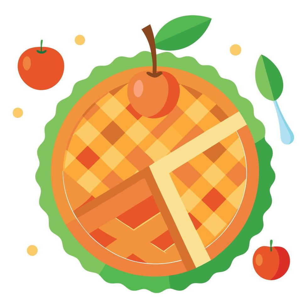 Homemade apple pie with festive garnish being sliced. image vector