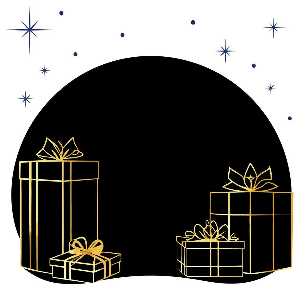Elegant christmas card with golden gifts and large space for text on dark blue background vector