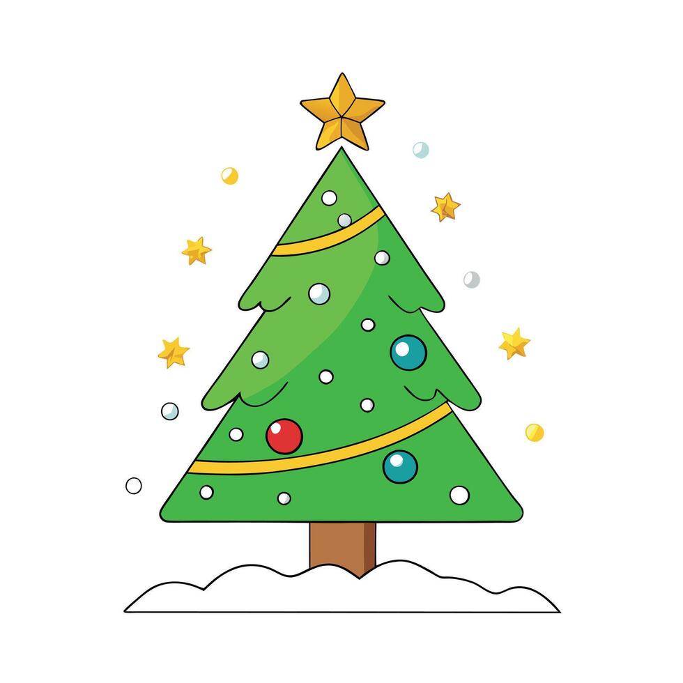 Christmas tree and snow. christmas tree with golden star. xmas . vector