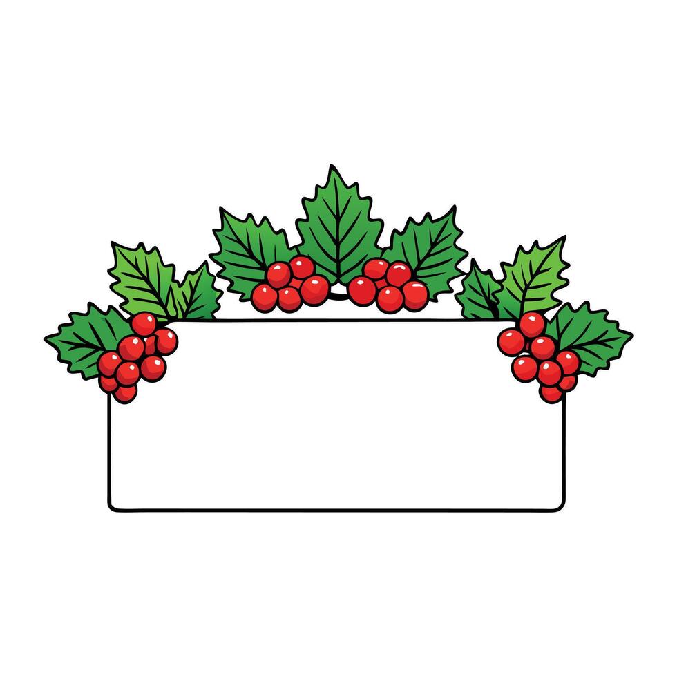 Christmas card with red viburnum fir branches on white background with empty space to insert. vector