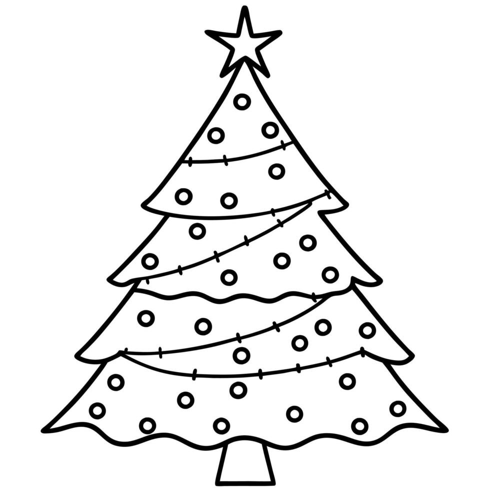 Christmas tree light up in the night with star at top. vector