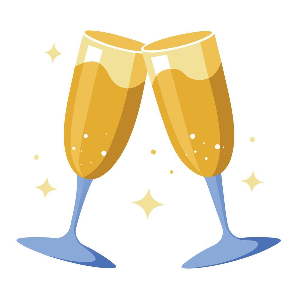 Paper craft style illustration of beautiful golden 2 champagne glasses. in cold weather vector