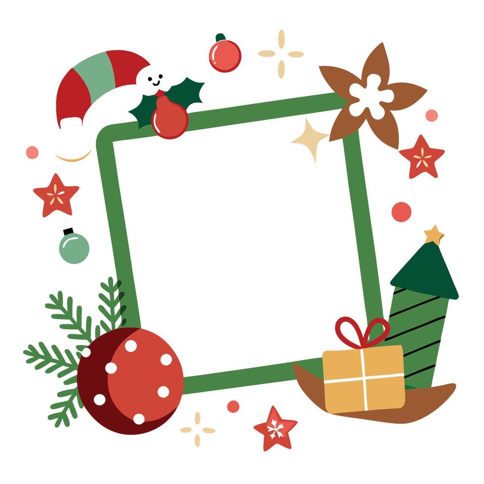 Christmas mock up composition. Blank photo frame with decoration vector