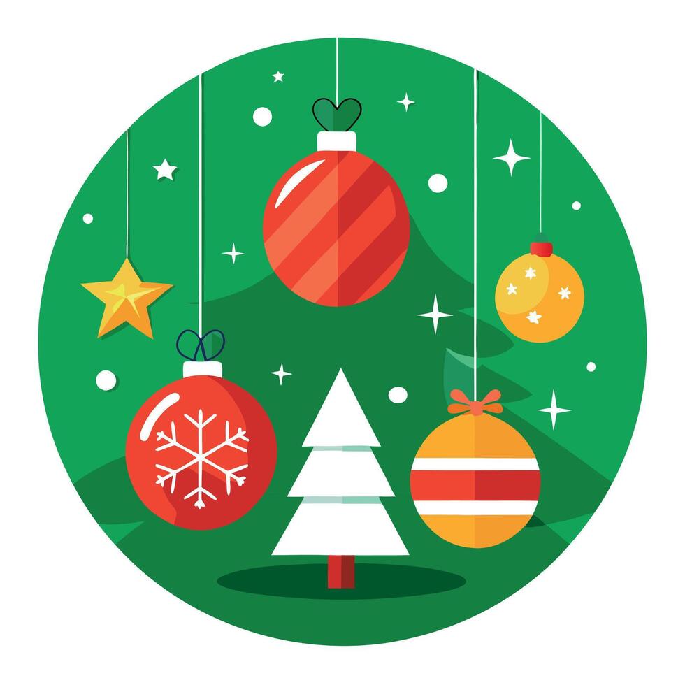 Christmas decorations on green background. christmas greetings mockup vector