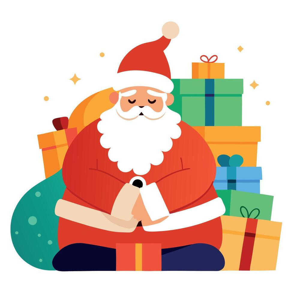 Santa Claus Relaxing Amidst Pile of Christmas Presents vector