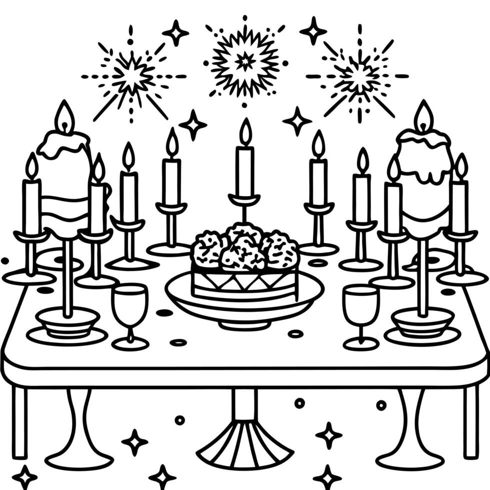 Photo of a beautiful dinner table prepared for New Year's Eve. vector