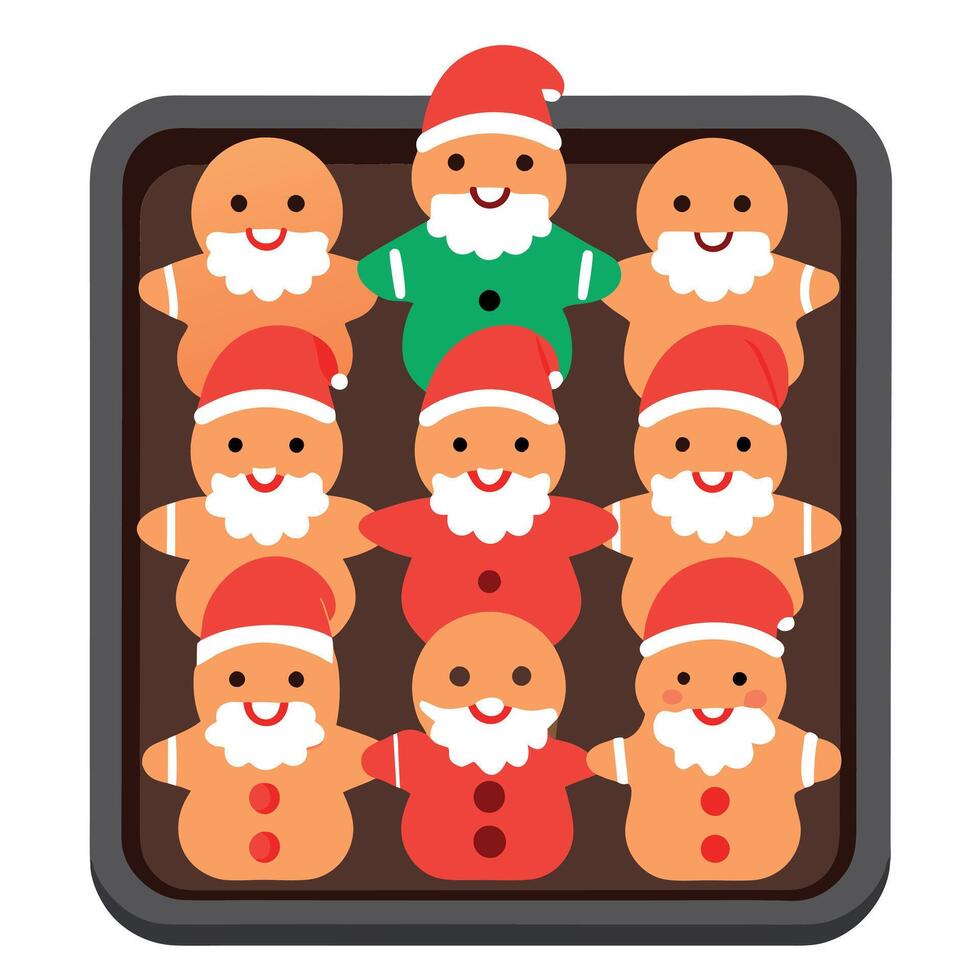 Top view of many gingerbread santa claus christmas cookies. baking panorama banner. vector