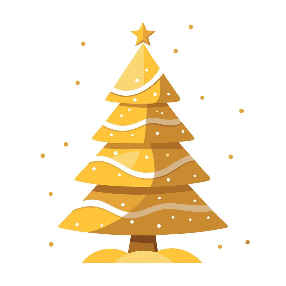 Golden Christmas Tree and Glittering Snow Illustration - Modern and Elegant Festive Greeting Card vector