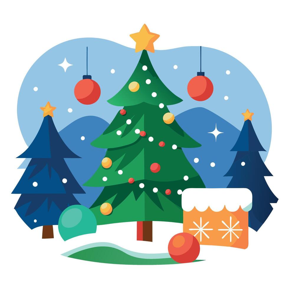 Christmas tree and decorations illustration vector