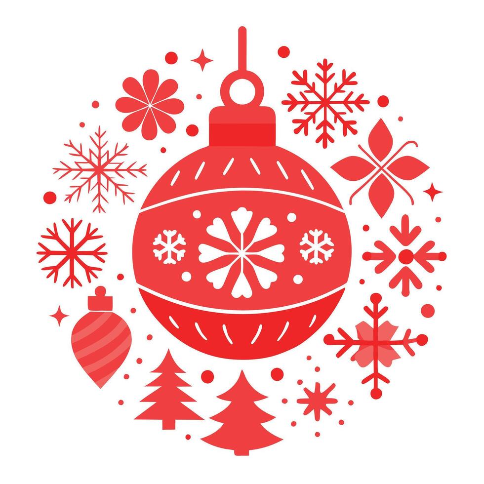 Red christmas decoration. background with many snowflakes and holiday for Christmas. vector