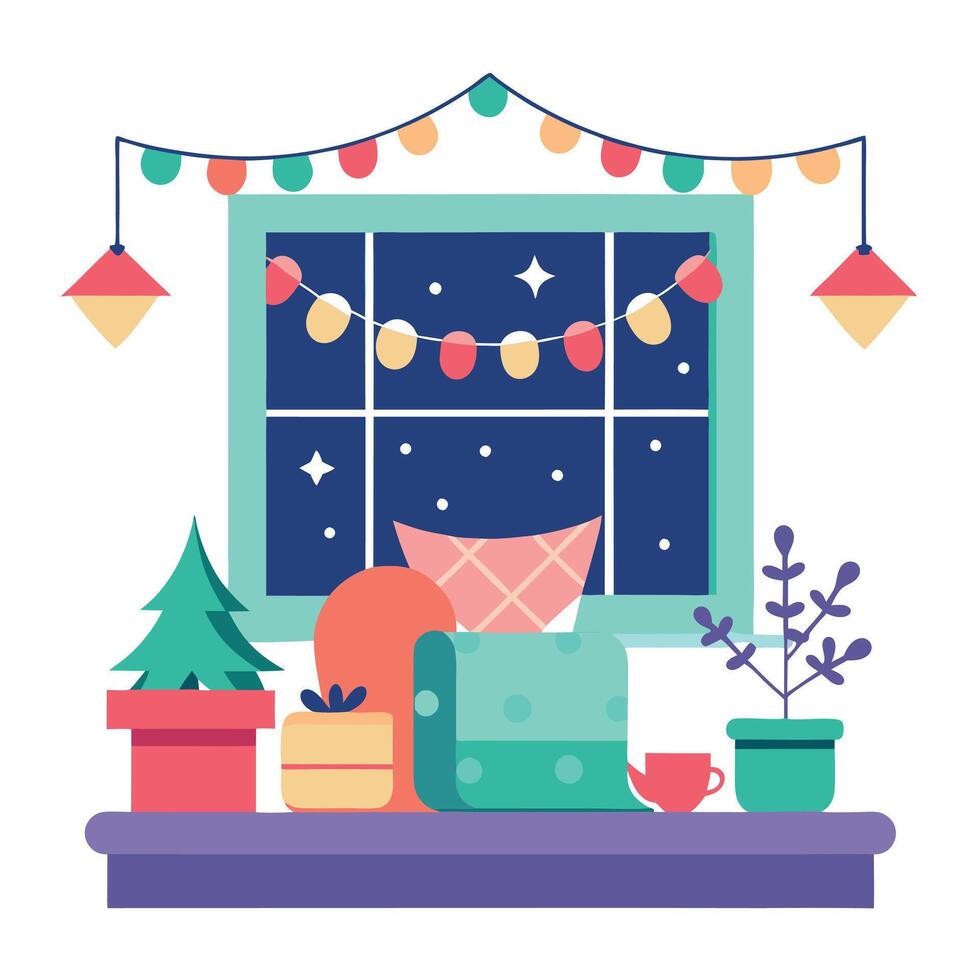 Cozy and festive atmosphere. Cushions and decor on the windowsill. created with technology vector