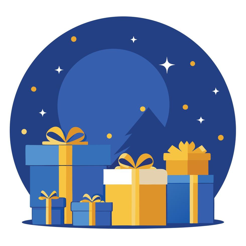 Blue christmas card with golden gifts and large space for text vector