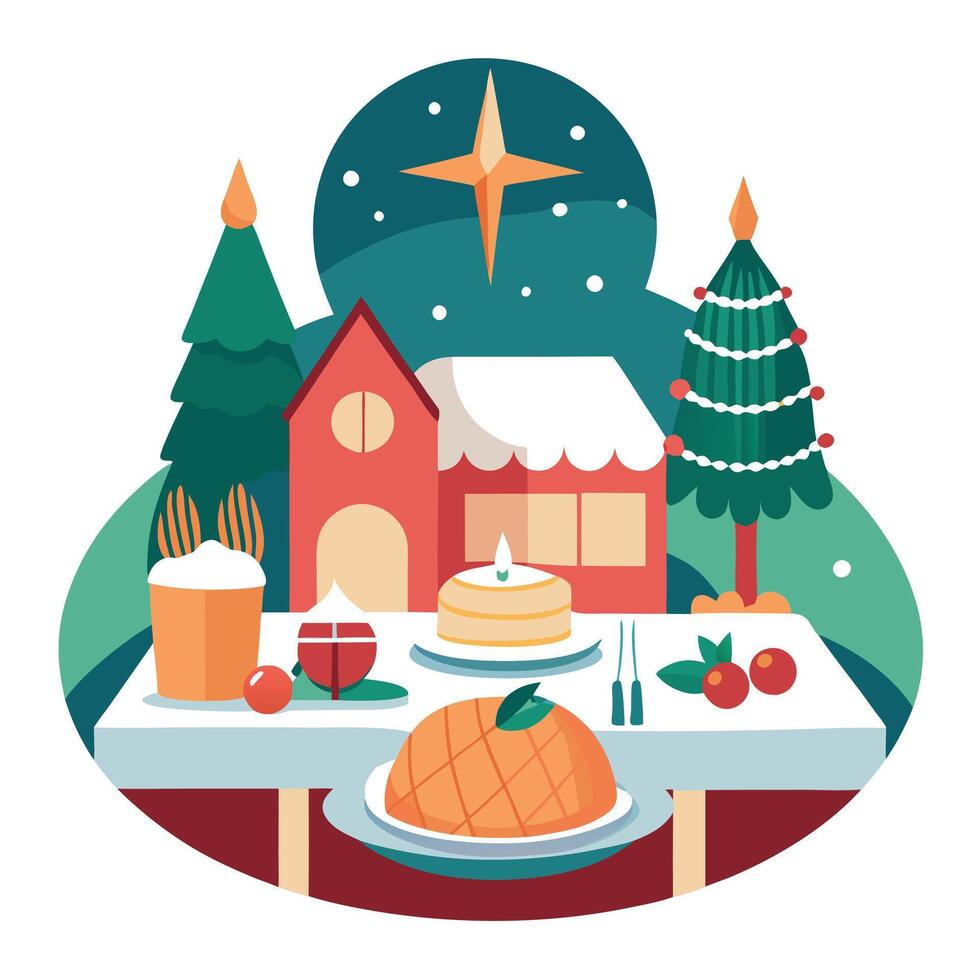 Festive christmas dinner setting. Seasonal holiday dining background . vector