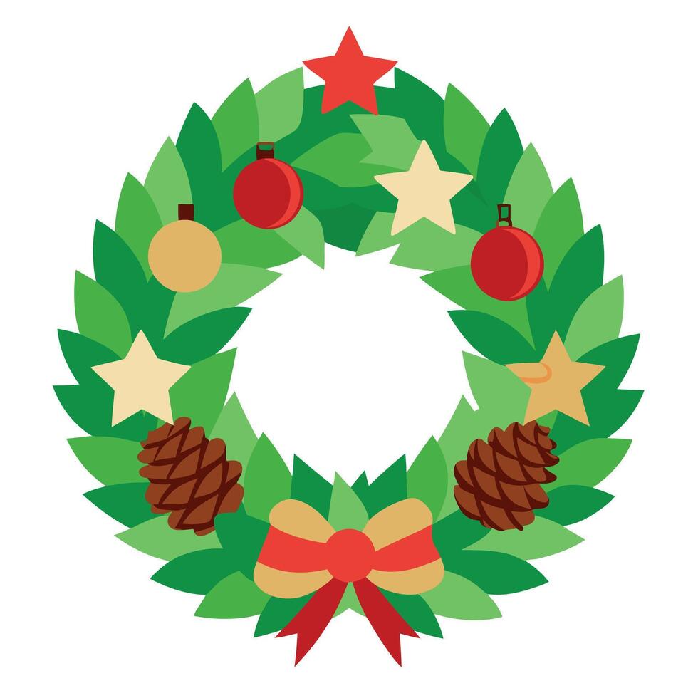 Christmas tree wreath and cones. Christmas decorations collection vector