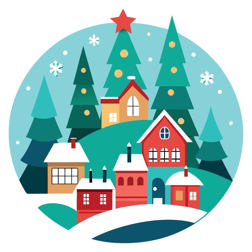 A cartoon illustration of a small town with houses and trees vector