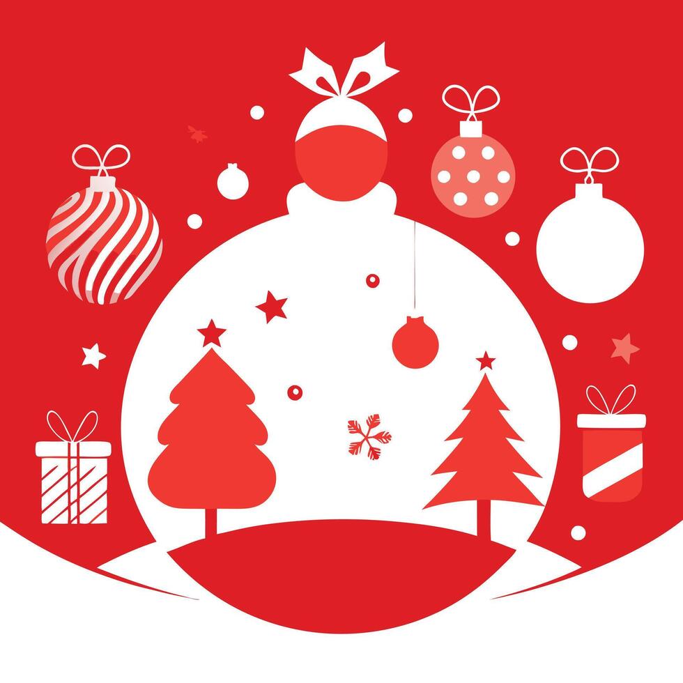 Red and whie christmas background with decoration. Greeting card mockup vector