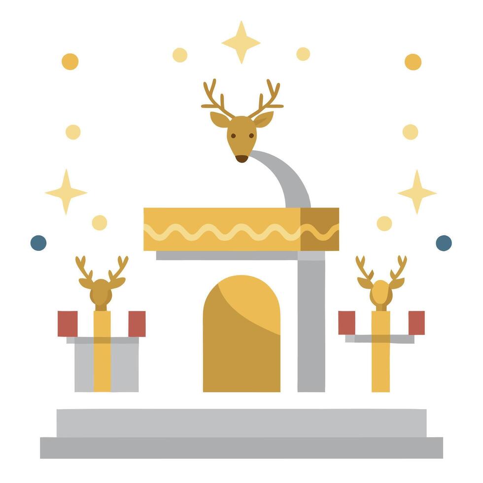 Podium with christmas decoration by deers in the style of light gray and gold. vector