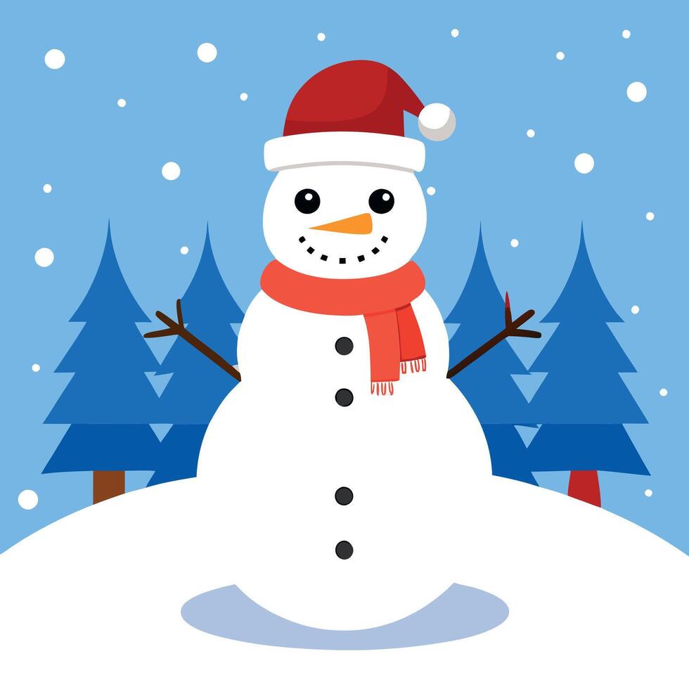 A snowman standing tall in a winter wonderland. Snowman standing in winter when christmas vector