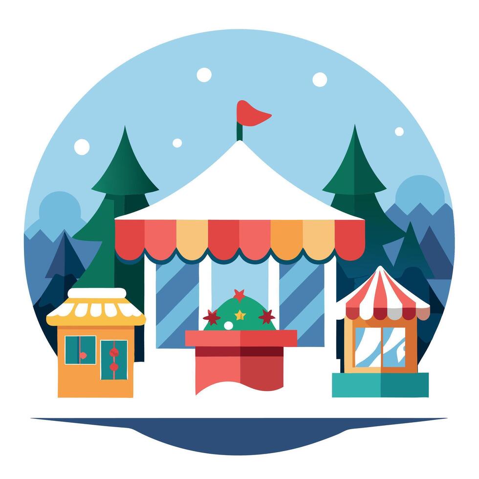 Christmas market with a tent and trees vector