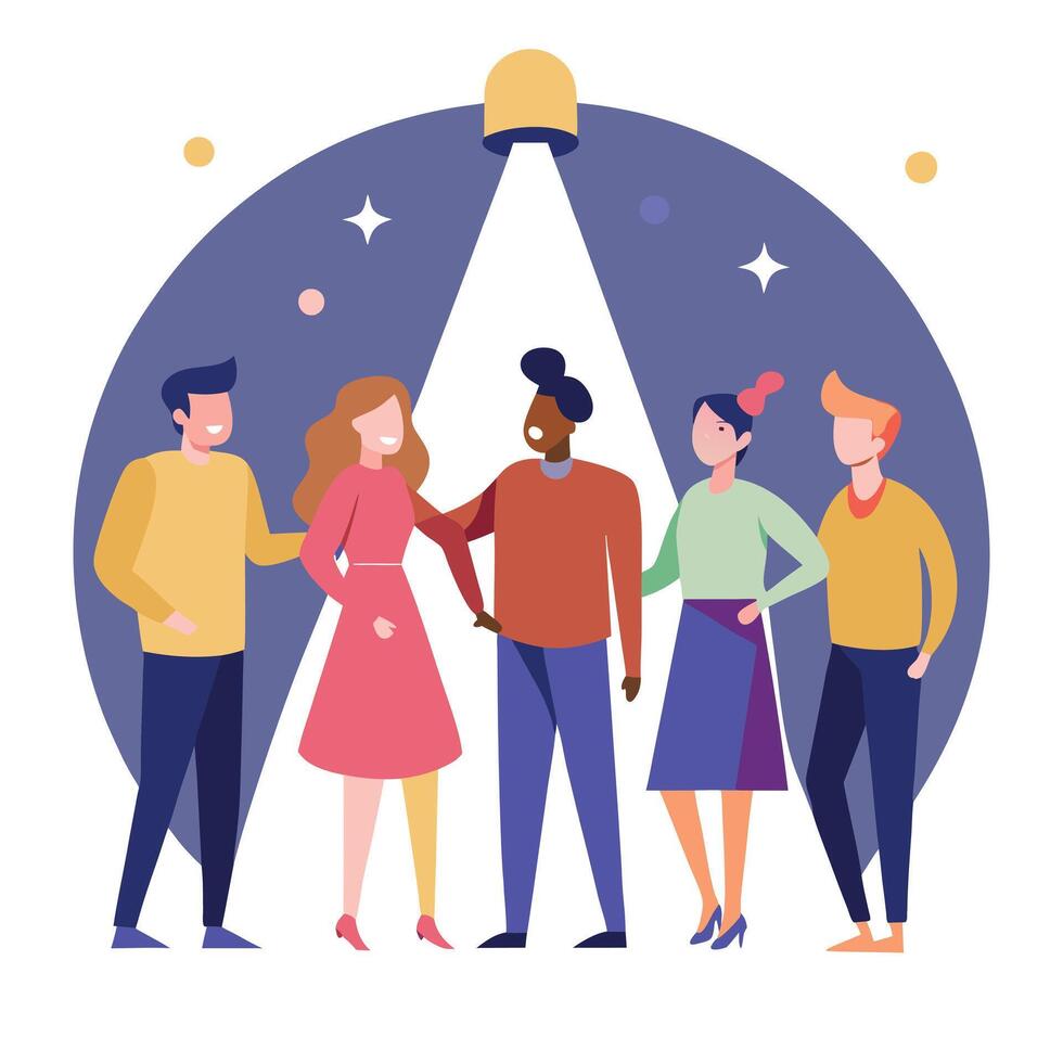 Group of people Standing together at a party with spotlight vector