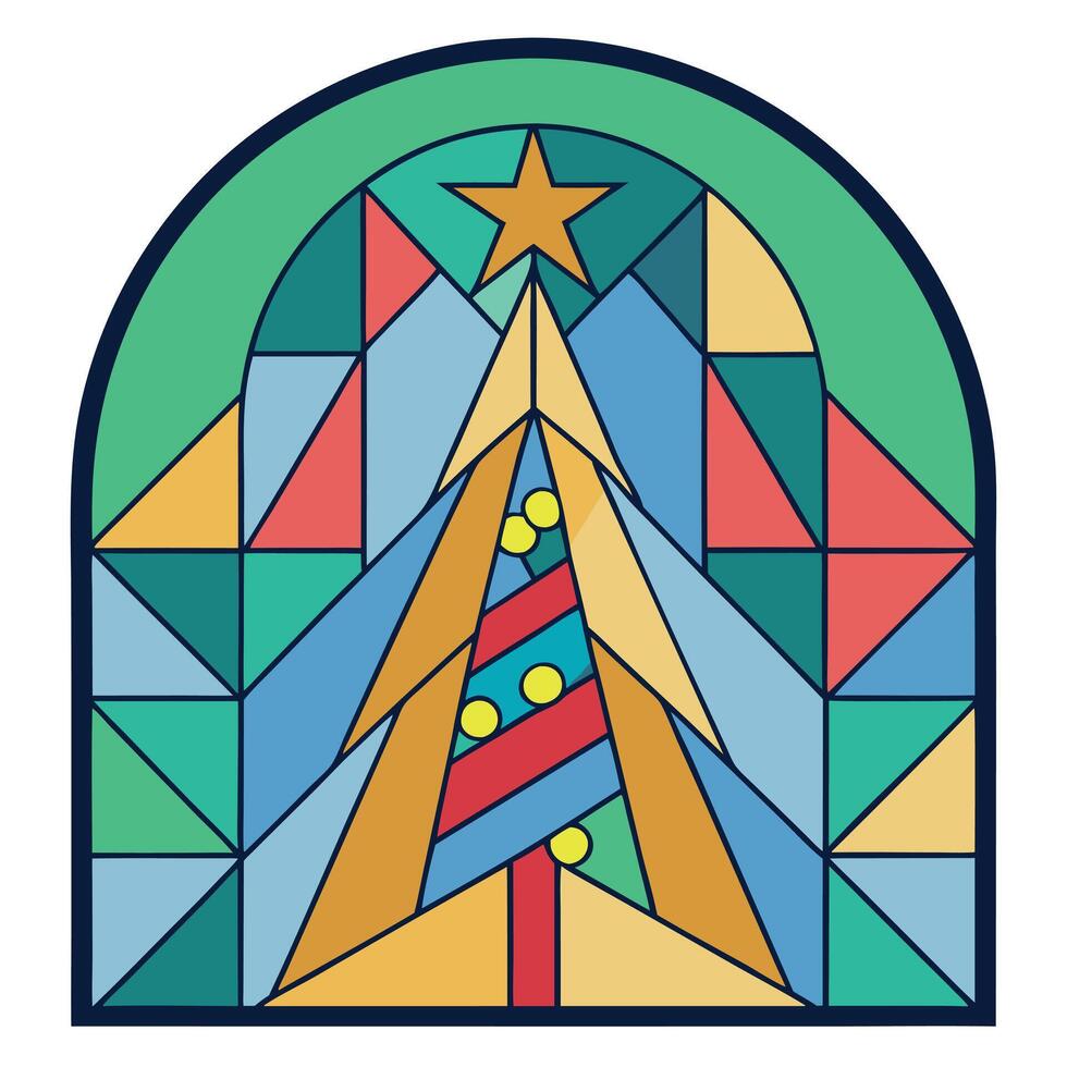 Abstract Contemporary Stained glass window depicting a christmas tree vector