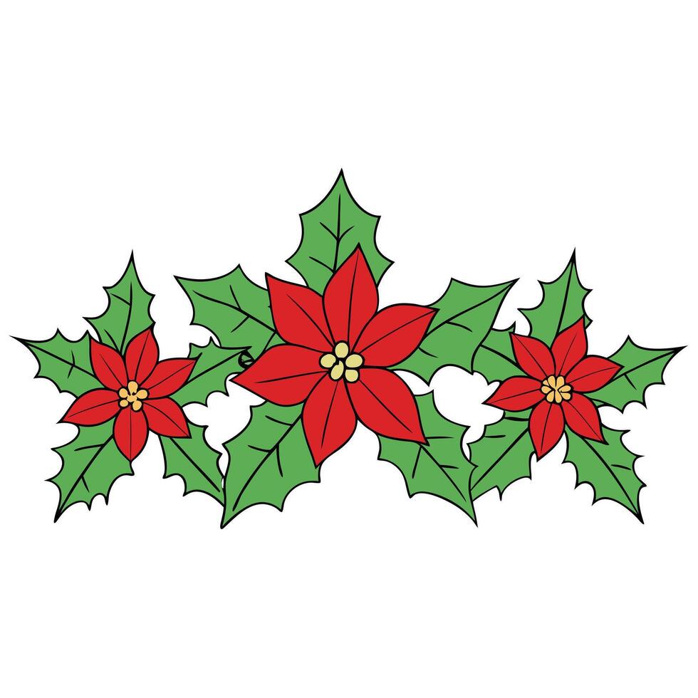 A christmas background with poinsettis and holly leaves. vector