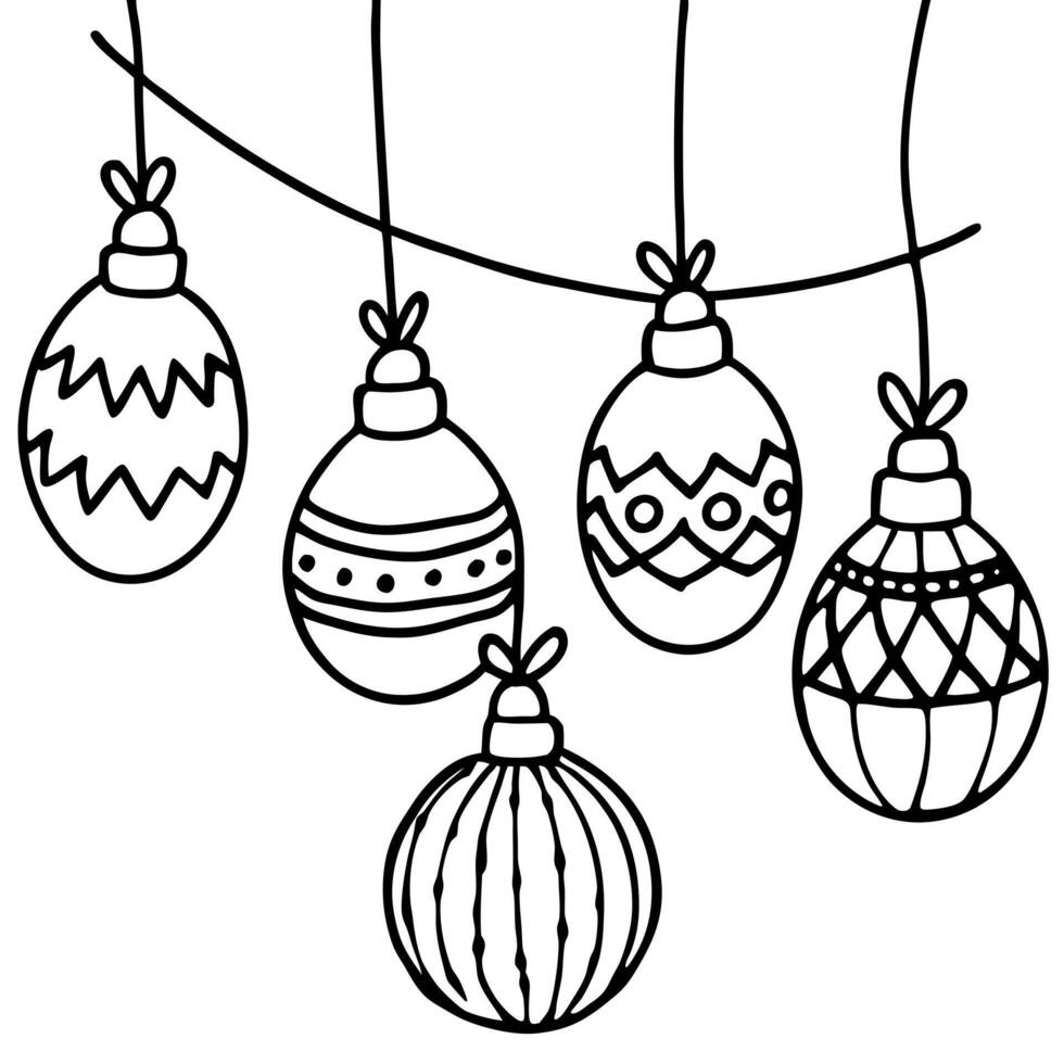 A blurry photo of christmas ornaments hanging from strings on a string. vector