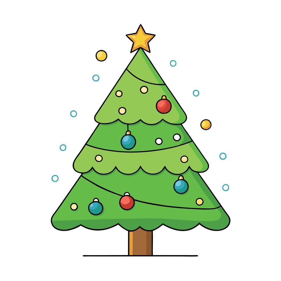 Merry christmas and new year background. Classic green tree decorated. vector