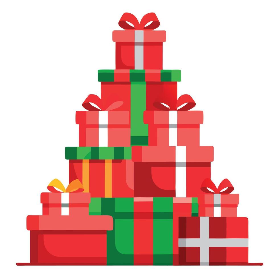 A pile of red wrapped presents in the shape of a Christmas tree vector