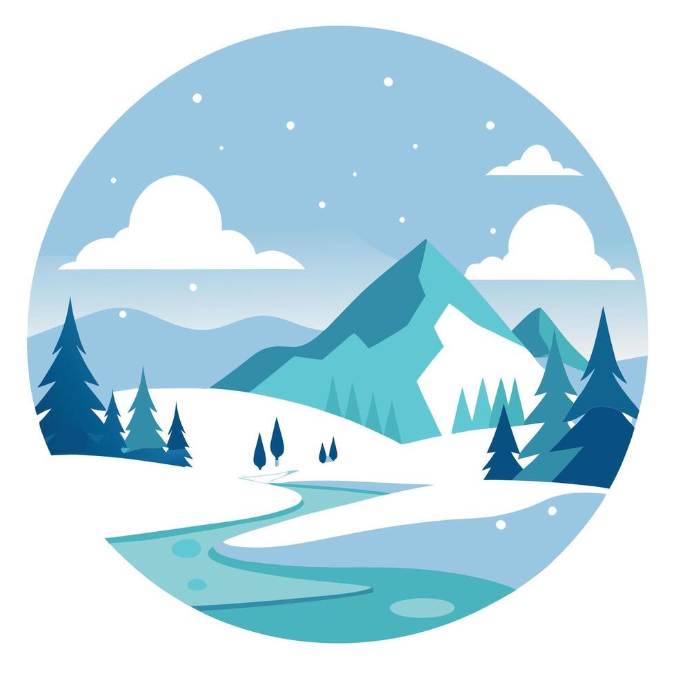 Minimalistic winter panoramic landscape with Copy space. illustration watercolor style. vector