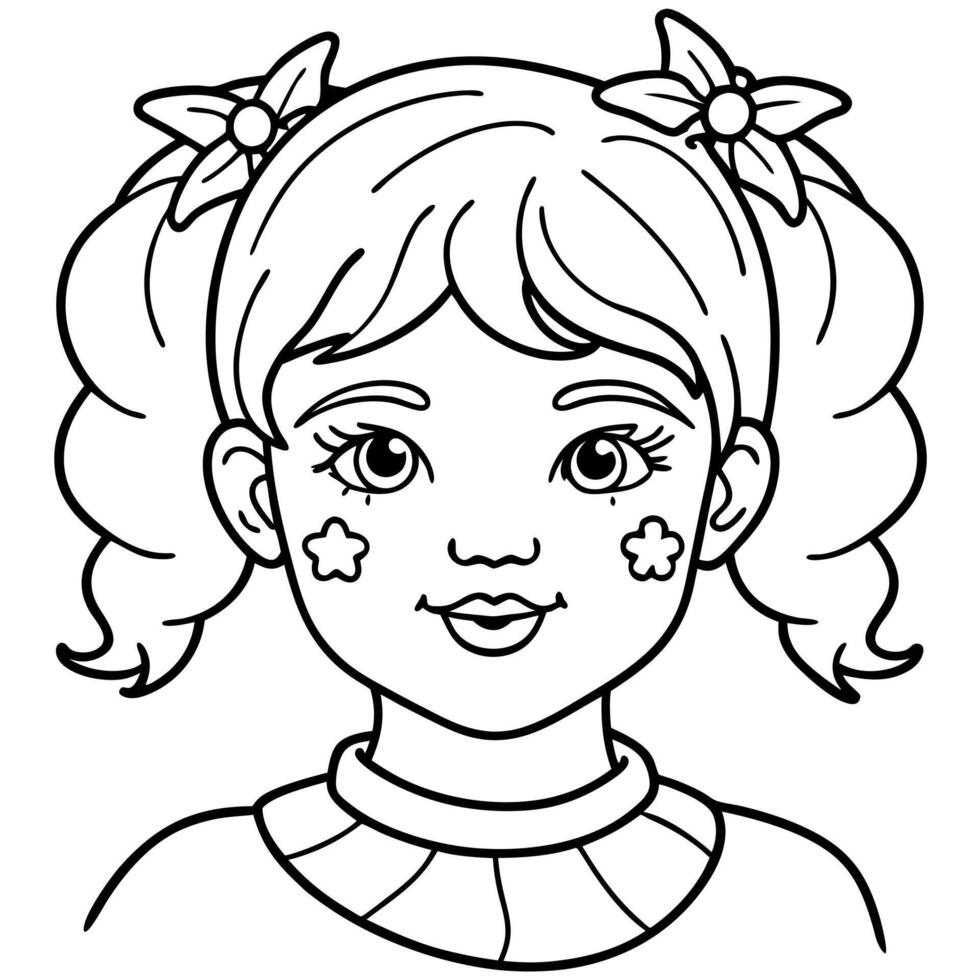 Portrait of little girl with Christmas face painting. Xmas face art vector