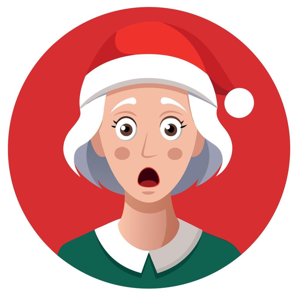 Surprised Mature Woman with Christmas Santa's Hat on a Red Background with Space for Copy vector
