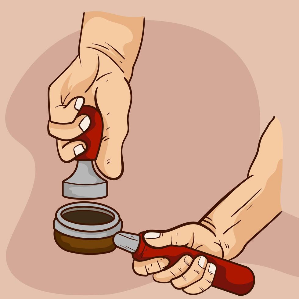Hand drawn American Coffee barista do tamper for making coffee illustration. vector