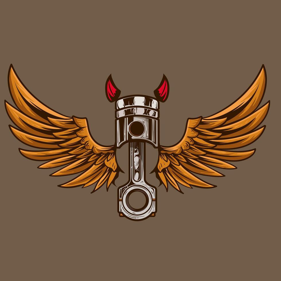 Illustration logo emblem Vintage bikes, piston with wings for vintage bike club icon, car piston with wings for apparel and merchandise Championship or tournament on racing design vector