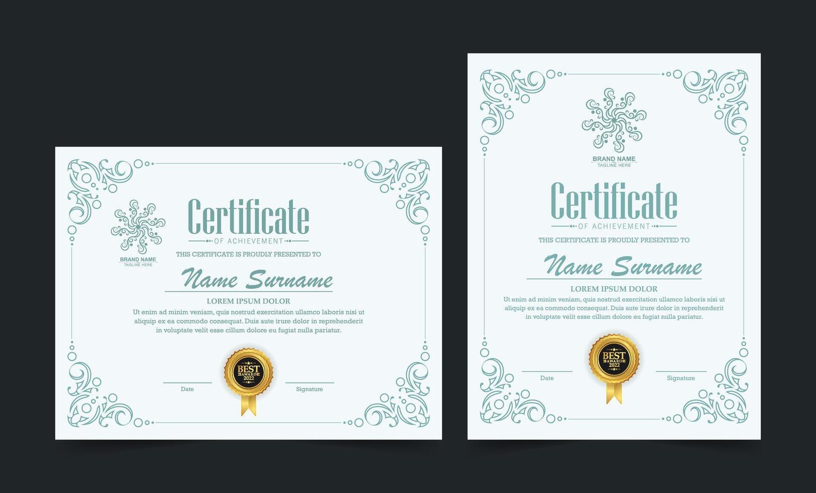 Certificate of achievement template with vintage gold border vector