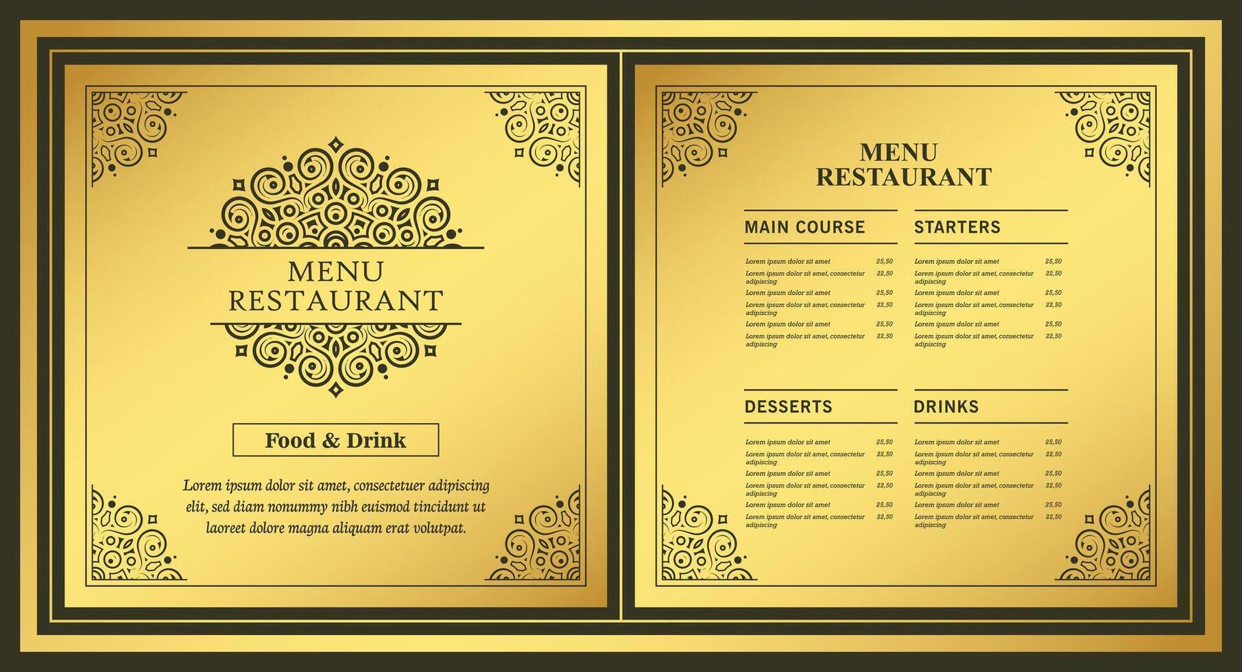 Luxury Menu restaurant with ornamental Elements. vector