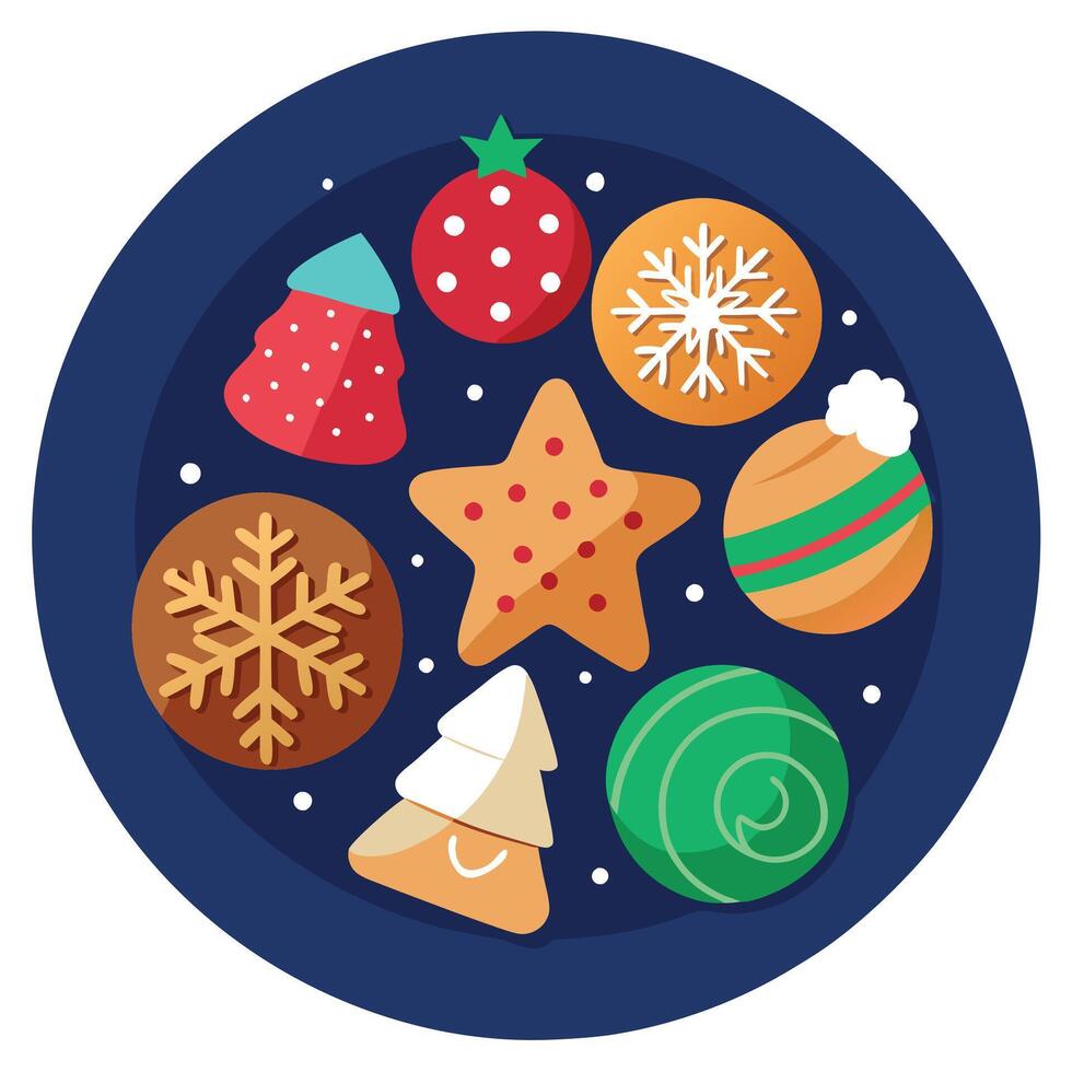 Decorated christmas cookies on a dark blue background. vector