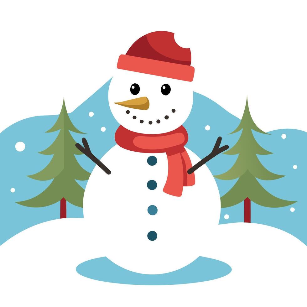 Charming Snowman Standing Proudly in a Winter Wonderland. vector