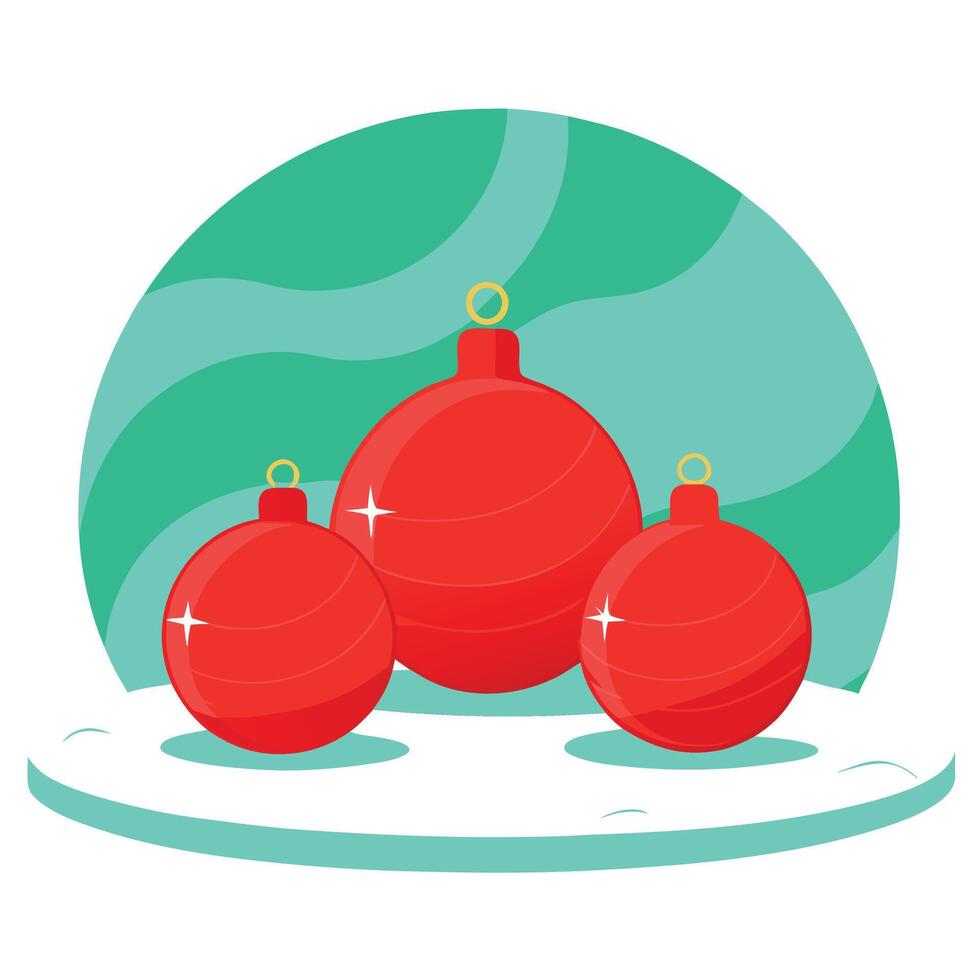 Several red christmas balls on marble. on a green isolated background. copy space. christmas vector