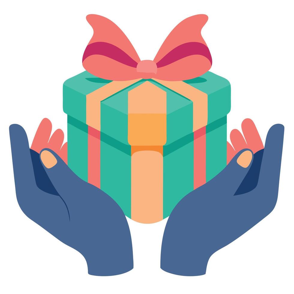 Close-up of hands presenting a beautifully wrapped gift box. image vector