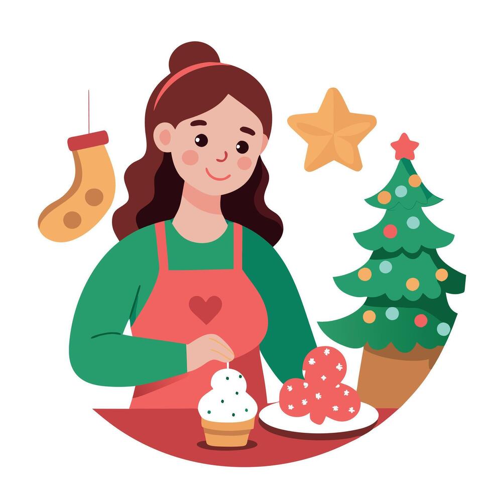 Close up of women decorating christmas gingerbread cookies at home vector