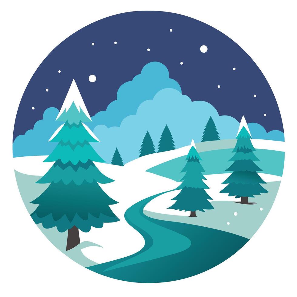 Winter landscape with trees and a stream vector